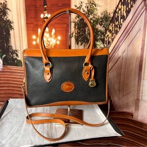 Vintage 80s Dooney & Bourke Blue and Tan Pebbled Leather Satchel Crossbody 💙